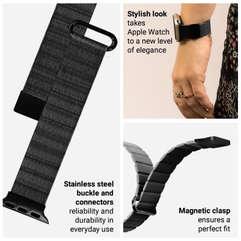 Crong Eclipse - Skórzany pasek magnetyczny Apple Watch 44/45/46/49 mm (czarny) Crong Eclipse - Skórzany pasek magnetyczny Apple Watch 44/45/46/49 mm (czarny)