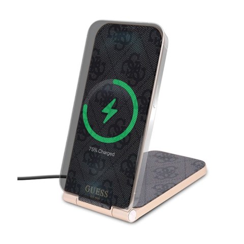 Guess 4G Pattern MagSafe - Składana ładowarka indukcyjna 2w1 z MagSafe do iPhone i AirPods 15W (czarny) Guess 4G Pattern MagSafe - Składana ładowarka indukcyjna 2w1 z MagSafe do iPhone i AirPods 15W (czarny)