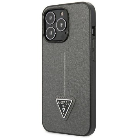 Guess Saffiano Triangle Logo Case - Etui iPhone 13 Pro Max (srebrny) Guess Saffiano Triangle Logo Case - Etui iPhone 13 Pro Max (srebrny)