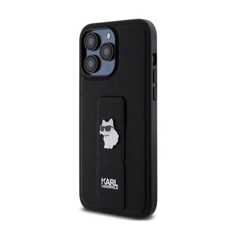 Karl Lagerfeld Gripstand Saffiano Choupette Pins - Etui iPhone 13 Pro Max (czarny) Karl Lagerfeld Gripstand Saffiano Choupette Pins - Etui iPhone 13 Pro Max (czarny)