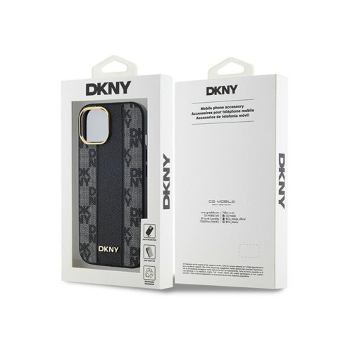 DKNY Leather Checkered Mono Pattern MagSafe - Etui iPhone 15 Plus / 14 Plus (czarny) DKNY Leather Checkered Mono Pattern MagSafe - Etui iPhone 15 Plus / 14 Plus (czarny)
