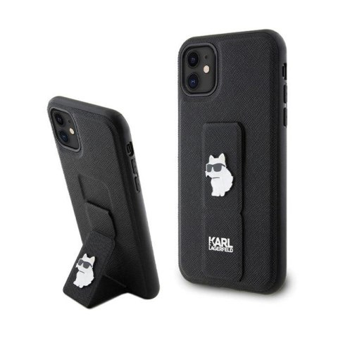 Karl Lagerfeld Gripstand Saffiano Choupette Pins - Etui iPhone 11 (czarny) Karl Lagerfeld Gripstand Saffiano Choupette Pins - Etui iPhone 11 (czarny)