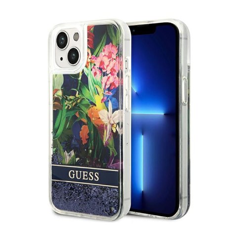 Guess Liquid Glitter Flower - Etui iPhone 14 (niebieski) Guess Liquid Glitter Flower - Etui iPhone 14 (niebieski)