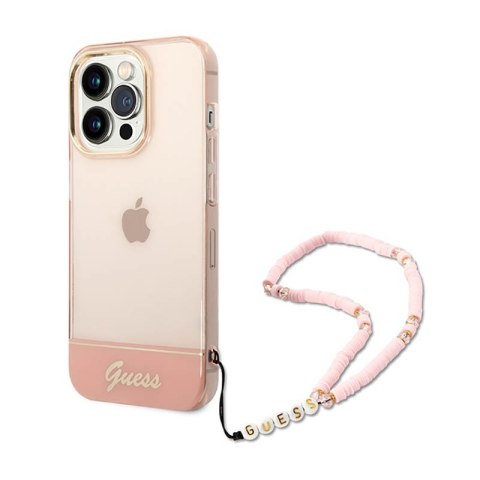 Guess Translucent Pearl Strap - Etui iPhone 14 Pro Max (różowy) Guess Translucent Pearl Strap - Etui iPhone 14 Pro Max (różowy)