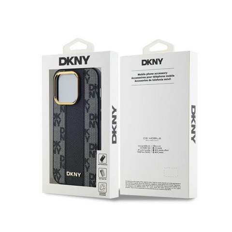 DKNY Leather Checkered Mono Pattern MagSafe - Etui iPhone 14 Pro (czarny) DKNY Leather Checkered Mono Pattern MagSafe - Etui iPhone 14 Pro (czarny)