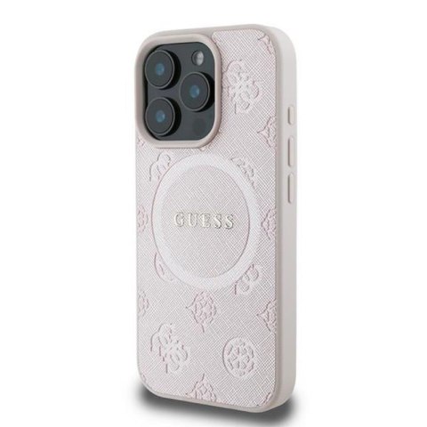 Guess Saffiano Peony Classic Logo MagSafe - Etui iPhone 16 Pro (różowy) Guess Saffiano Peony Classic Logo MagSafe - Etui iPhone 16 Pro (różowy)