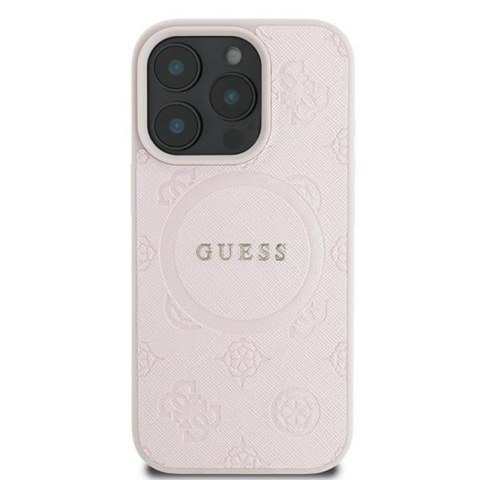 Guess Saffiano Peony Classic Logo MagSafe - Etui iPhone 16 Pro (różowy) Guess Saffiano Peony Classic Logo MagSafe - Etui iPhone 16 Pro (różowy)