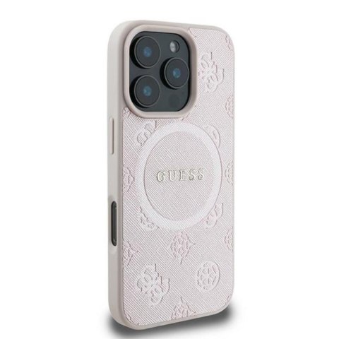 Guess Saffiano Peony Classic Logo MagSafe - Etui iPhone 16 Pro (różowy) Guess Saffiano Peony Classic Logo MagSafe - Etui iPhone 16 Pro (różowy)