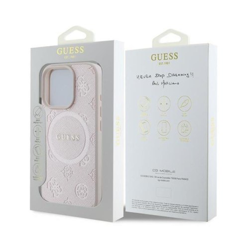 Guess Saffiano Peony Classic Logo MagSafe - Etui iPhone 16 Pro (różowy) Guess Saffiano Peony Classic Logo MagSafe - Etui iPhone 16 Pro (różowy)