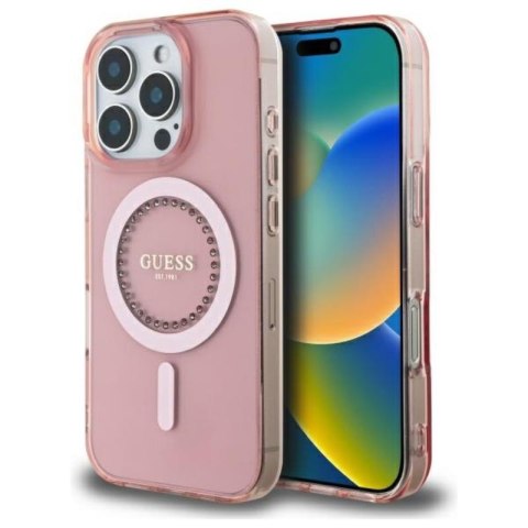 Guess IML Rhinestones MagSafe - Etui iPhone 16 Pro Max (różowy) Guess IML Rhinestones MagSafe - Etui iPhone 16 Pro Max (różowy)