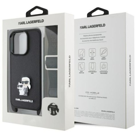 Karl Lagerfeld Saffiano Karl & Choupette Metal Pin CBDY Strap - Etui iPhone 16 Pro (czarny) Karl Lagerfeld Saffiano Karl & Choupette Metal Pin CBDY Strap - Etui iPhone 16 Pro (czarny)