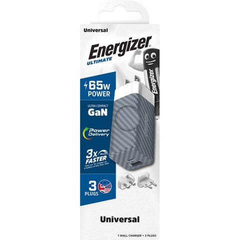 Energizer Ultimate - Ładowarka sieciowa podróżna Multiplug EU / UK / US GaN USB-C & USB-A 65W PD (Srebrny) Energizer Ultimate - Ładowarka sieciowa podróżna Multiplug EU / UK / US GaN USB-C & USB-A 65W PD (Srebrny)