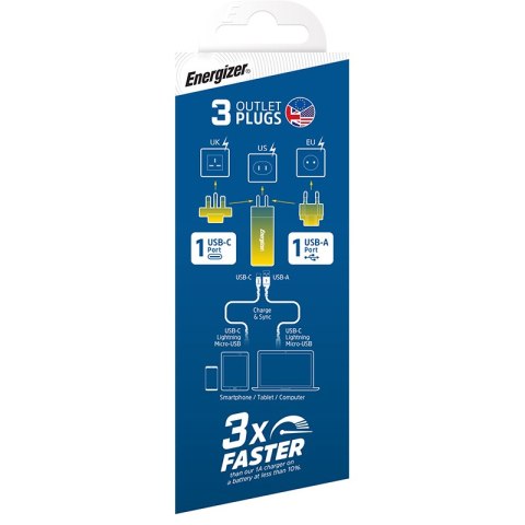 Energizer Ultimate - Ładowarka sieciowa podróżna Multiplug EU / UK / US GaN USB-C & USB-A 65W PD (Srebrny) Energizer Ultimate - Ładowarka sieciowa podróżna Multiplug EU / UK / US GaN USB-C & USB-A 65W PD (Srebrny)