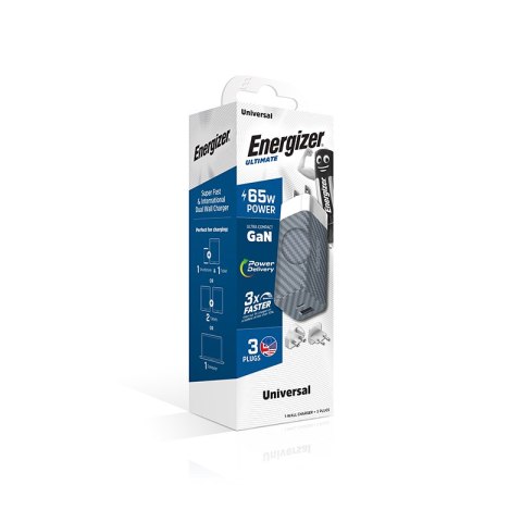 Energizer Ultimate - Ładowarka sieciowa podróżna Multiplug EU / UK / US GaN USB-C & USB-A 65W PD (Srebrny) Energizer Ultimate - Ładowarka sieciowa podróżna Multiplug EU / UK / US GaN USB-C & USB-A 65W PD (Srebrny)