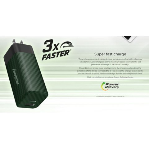 Energizer Ultimate - Ładowarka sieciowa podróżna Multiplug EU / UK / US GaN USB-C & USB-A 65W PD (Srebrny) Energizer Ultimate - Ładowarka sieciowa podróżna Multiplug EU / UK / US GaN USB-C & USB-A 65W PD (Srebrny)