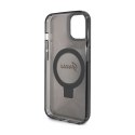 Guess Ring Stand Script Glitter MagSafe - Etui iPhone 15 Plus (czarny)