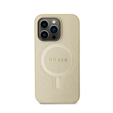 Guess Saffiano MagSafe - Etui iPhone 15 (złoty) Guess Saffiano MagSafe - Etui iPhone 15 (złoty)