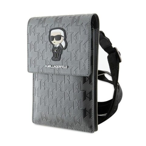 Karl Lagerfeld Saffiano Monogram Ikonik - Torebka crossbody na telefon (srebrny) Karl Lagerfeld Saffiano Monogram Ikonik - Torebka crossbody na telefon (srebrny)