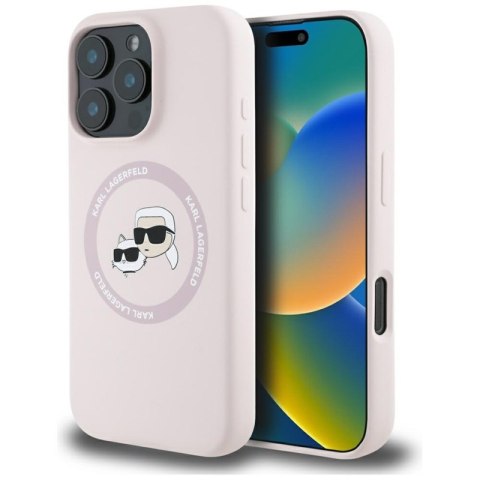 Karl Lagerfeld Silicone Double Heads And Circle MagSafe - Etui do iPhone 16 Pro Max (różowy) Karl Lagerfeld Silicone Double Heads And Circle MagSafe - Etui do iPhone 16 Pro Max (różowy)