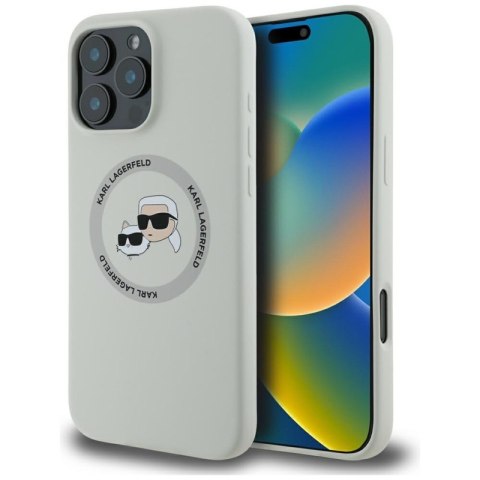 Karl Lagerfeld Silicone Double Heads And Circle MagSafe - Etui do iPhone 16 Pro (beżowy) Karl Lagerfeld Silicone Double Heads And Circle MagSafe - Etui do iPhone 16 Pro (beżowy)