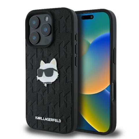 Karl Lagerfeld Monogram Choupette Head Pin - Etui iPhone 16 Pro (czarny) Karl Lagerfeld Monogram Choupette Head Pin - Etui iPhone 16 Pro (czarny)