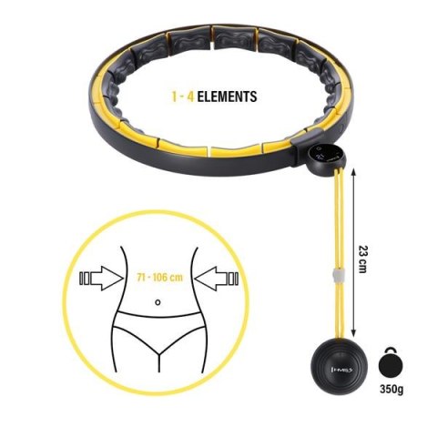 ZESTAW HULA HOP MAGNETYCZNY BLACK/YELLOW HHM21 Z LICZNIKIEM HMS + PAS WYSZCZUPLAJĄCY BR1313 ZESTAW HULA HOP MAGNETYCZNY BLACK/YELLOW HHM21 Z LICZNIKIEM HMS + PAS WYSZCZUPLAJĄCY BR1313