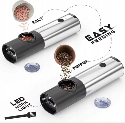 ELEKTRYCZNY MŁYNEK DO PIEPRZU SOLI PRZYPRAW AKKU ŁADOWANIE USB ZESTAW 2 SZT ELEKTRYCZNY MŁYNEK DO PIEPRZU SOLI PRZYPRAW AKKU ŁADOWANIE USB ZESTAW 2 SZT