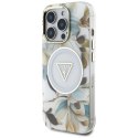 Guess Glitter Flowers Triangle Buttons MagSafe - Etui do iPhone 16 Pro Max (biały)