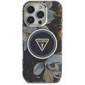 Guess Glitter Flowers Triangle Buttons MagSafe - Etui do iPhone 16 Pro (czarny)