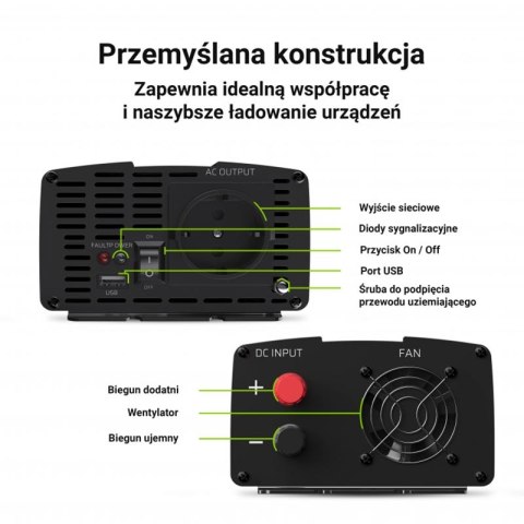 Green Cell - Przetwornica napięcia Inwerter 24V na 230V 1000W/2000W Modyfikowana sinusoida Green Cell - Przetwornica napięcia Inwerter 24V na 230V 1000W/2000W Modyfikowana sinusoida