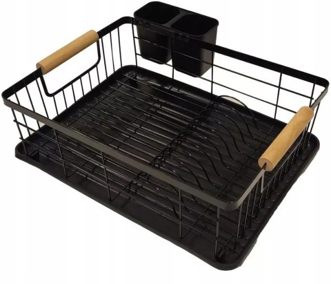 Suszarka do naczyń ociekacz na talerze + pojemnik na sztućce czarna metal XL Suszarka do naczyń ociekacz na talerze + pojemnik na sztućce czarna metal XL