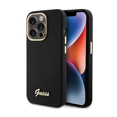Guess Silicone Script Metal Logo & Frame - Etui iPhone 15 Pro Max (czarny) Guess Silicone Script Metal Logo & Frame - Etui iPhone 15 Pro Max (czarny)