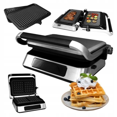 GRILL ELEKTRYCZNY ROZKŁADANY MOCNY GOFRY PANINI BBQ OPIEKACZ 2w1 PANEL LED