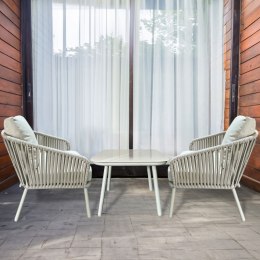 Komplet mebli ogrodowych stolik + 2 fotele aluminiowe z technorattanu