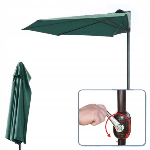 PARASOL OGRODOWY ŚCIENNY DUŻY SOLIDNY SKŁADANY 2,7 M Z KORBKĄ ZIELONY PARASOL OGRODOWY ŚCIENNY DUŻY SOLIDNY SKŁADANY 2,7 M Z KORBKĄ ZIELONY