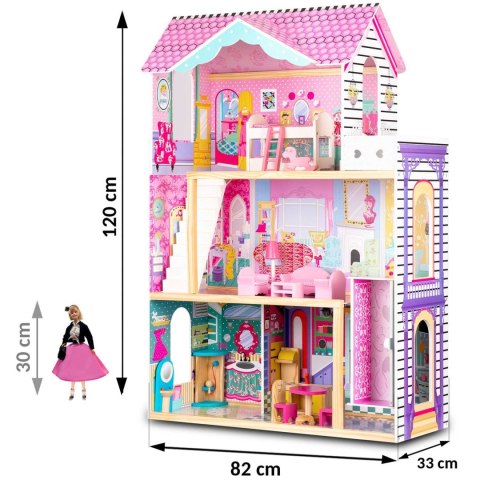 Domek dla lalek XXL Ricokids 3 piętra + mebelki winda LED Domek dla lalek XXL Ricokids 3 piętra + mebelki winda LED