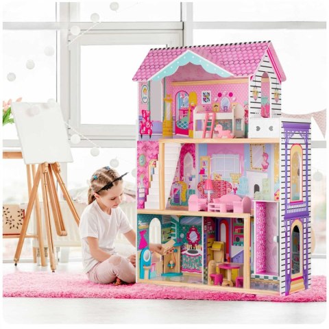 Domek dla lalek XXL Ricokids 3 piętra + mebelki winda LED Domek dla lalek XXL Ricokids 3 piętra + mebelki winda LED
