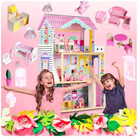 Domek dla lalek XXL Ricokids 3 piętra + mebelki winda LED Domek dla lalek XXL Ricokids 3 piętra + mebelki winda LED