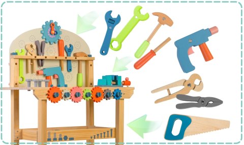 Drewniany warsztat Ricokids RK-876 z narzędziami Montessori 3+ Drewniany warsztat Ricokids RK-876 z narzędziami Montessori 3+