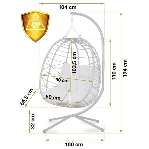 Fotel wiszący Tihuana Sofotel szary + poduszki ogrodowy technorattan