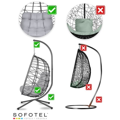 Fotel wiszący Tihuana Sofotel szary + poduszki ogrodowy technorattan