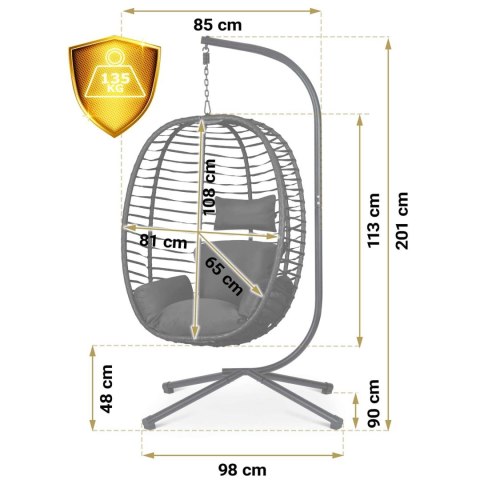 Fotel wiszący Toskana Sofotel czarny + poduszki ogrodowy technorattan