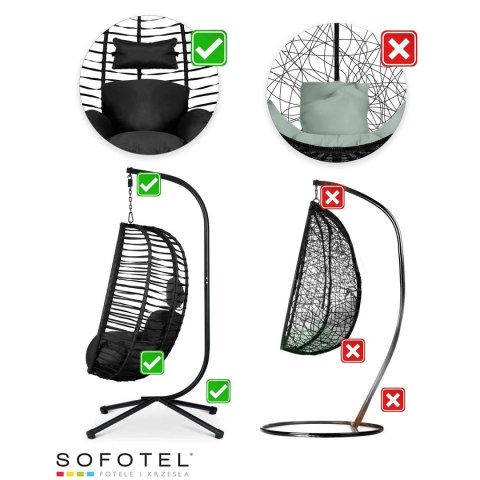 Fotel wiszący Toskana Sofotel czarny + poduszki ogrodowy technorattan