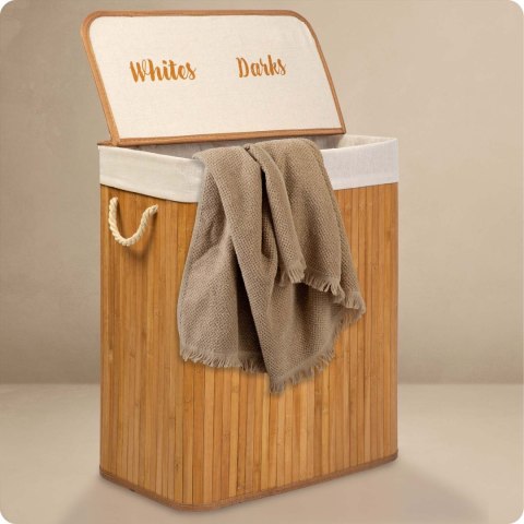 Bambusowy kosz na pranie bieliznę z pokrywą 100 l Massido