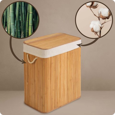 Bambusowy kosz na pranie bieliznę z pokrywą 100 l Massido