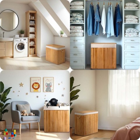 Bambusowy kosz na pranie bieliznę z pokrywą 100 l Massido