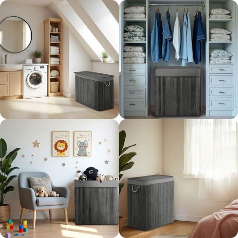 Bambusowy kosz na pranie bieliznę z pokrywą 150 l Massido