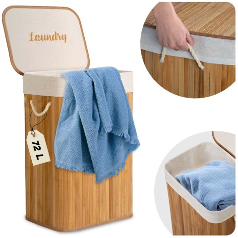 Bambusowy kosz na pranie bieliznę z pokrywą 72 l Massido