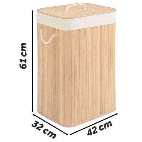 Bambusowy kosz na pranie bieliznę z pokrywą 72 l Massido