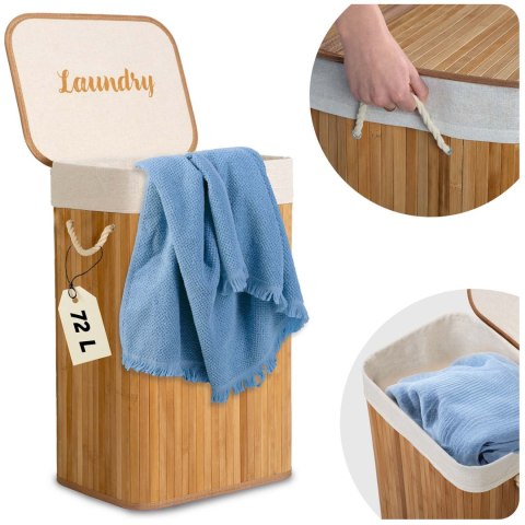 Bambusowy kosz na pranie bieliznę z pokrywą 72 l Massido